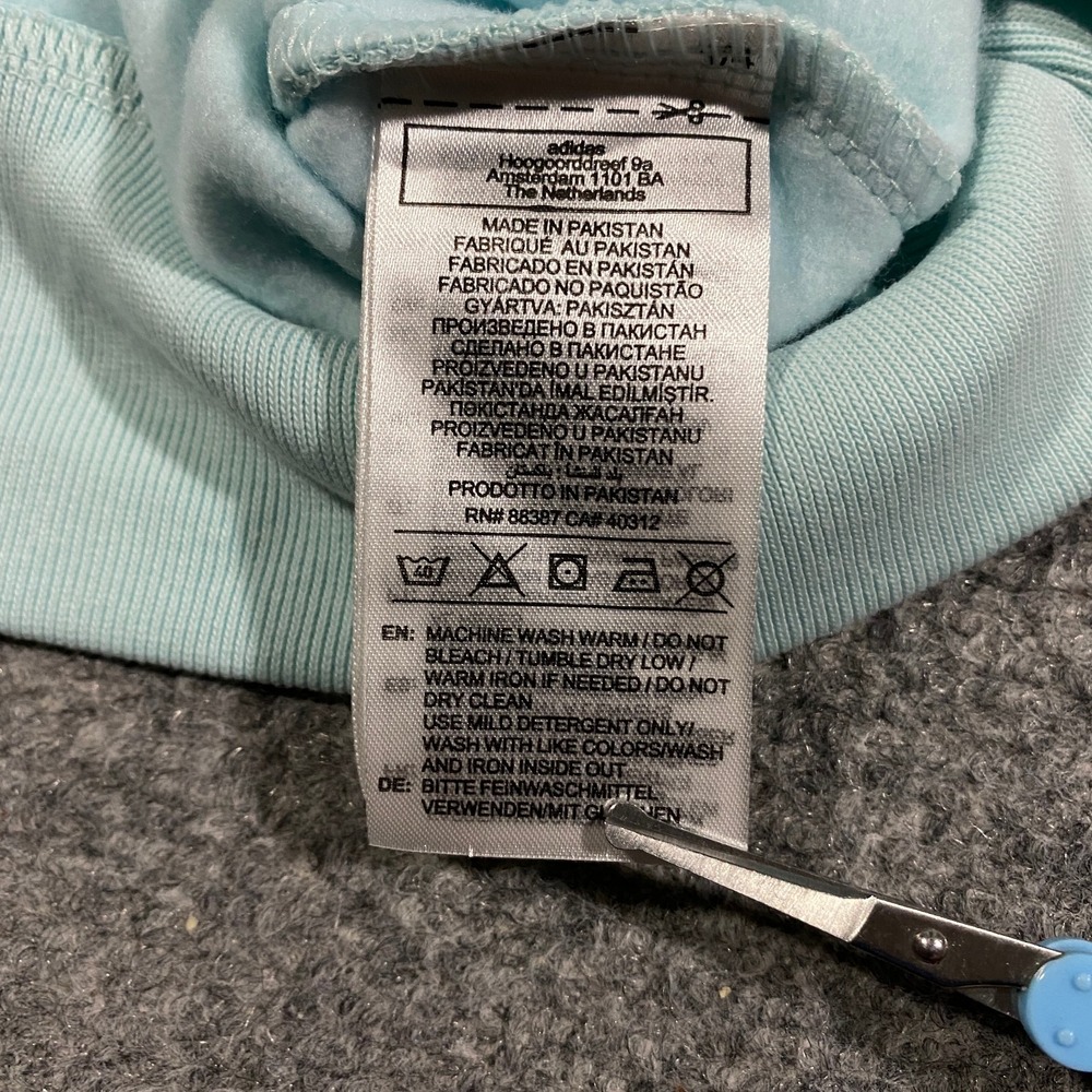 Adidas Trefoil Floral Logo Hoodie Womens XL Halo Mint Blue Flowers Pullover - Picture 14 of 16